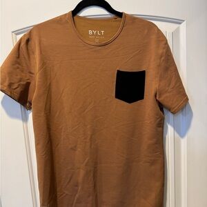 Men's Tan T-Shirt with Black Pocket